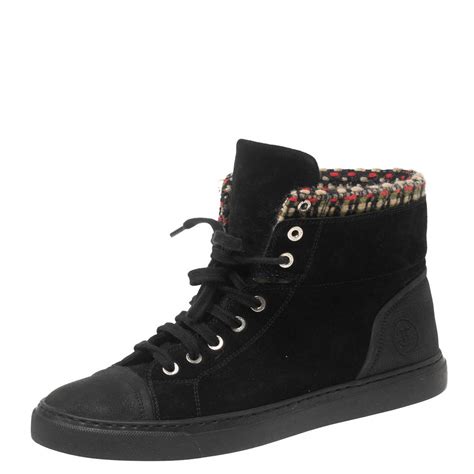 chanel suede tweed high top sneakers|chanel high top sneakers.